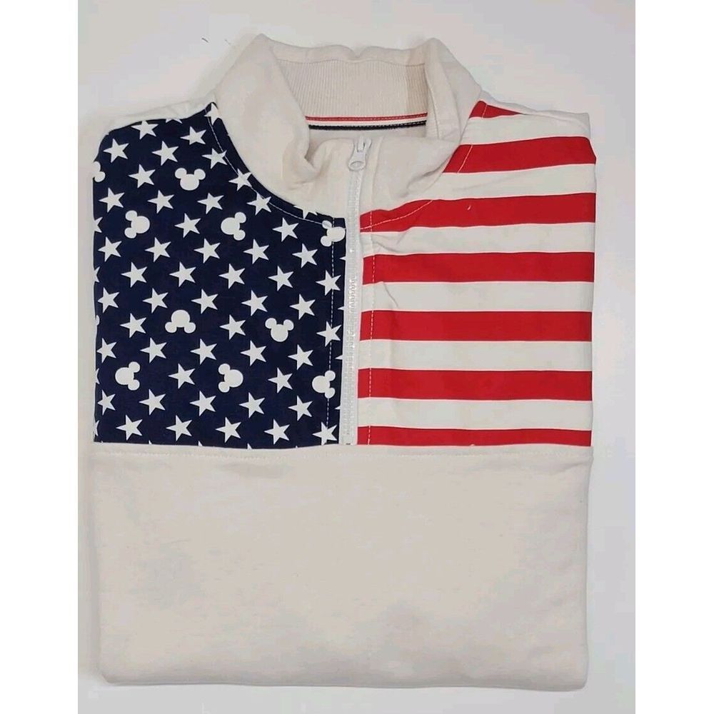 Disney Parks Americana Quarter Zip Pullover Mickey Mouse‎ USA Flag Large